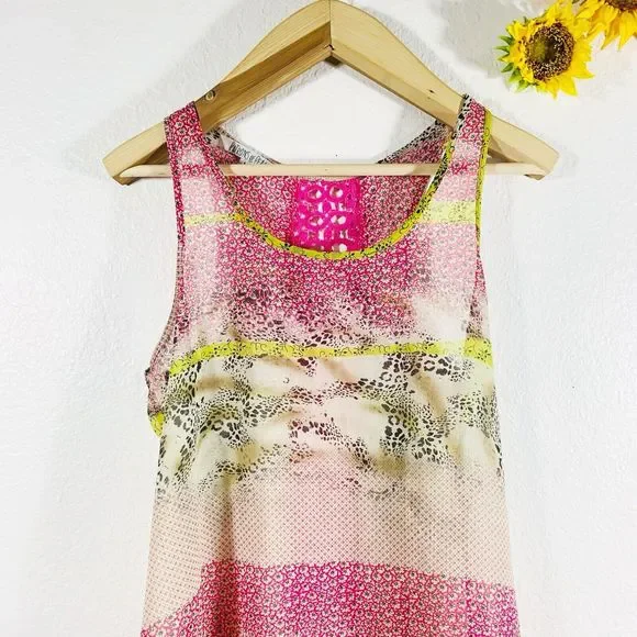 Patreons Of Peace Floral Animal Print Multi-pattern Sleeveless Blouse Size Med - Picture 2 of 7